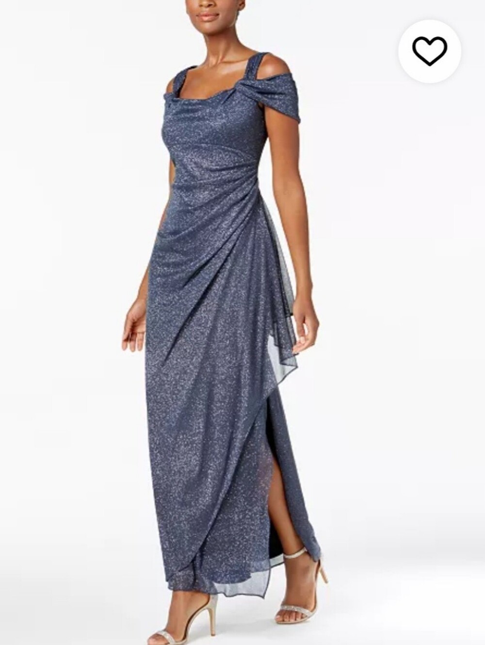 Alex Evenings Navy One-Shoulder Glitter Evening Gown
